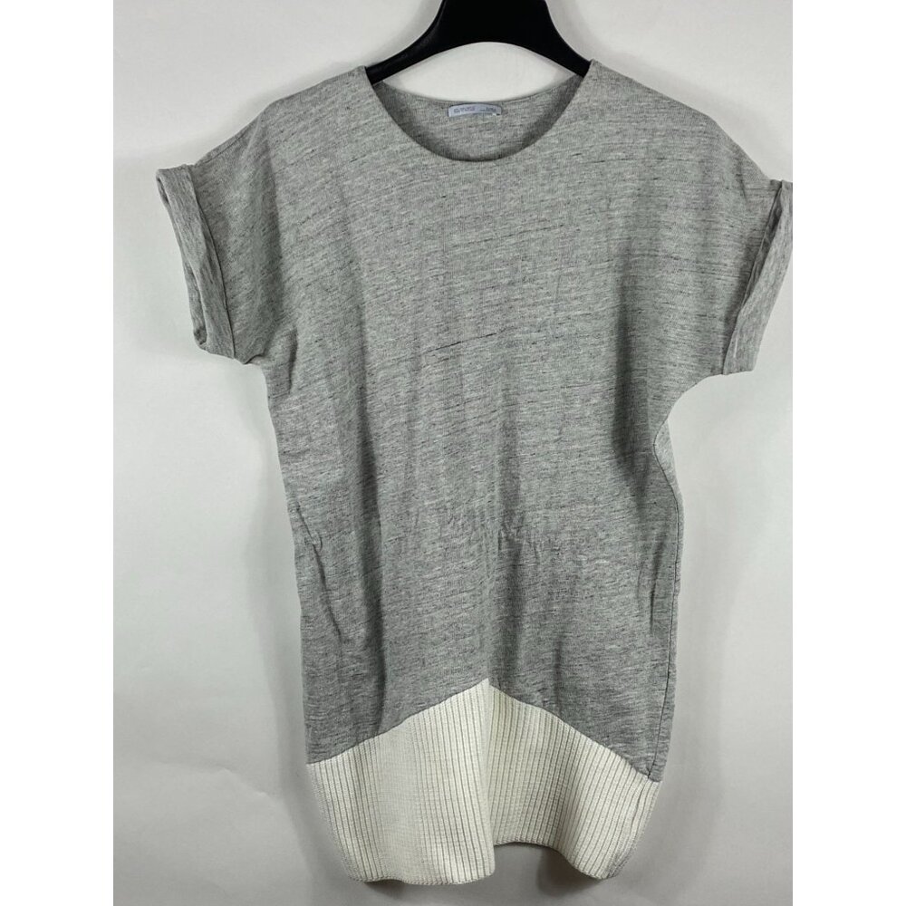Zara W/B Collection Knitted Bottom Trim Shirt Dress Gray/Off-White L F140